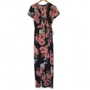 Nasty Gal wrap around maxi dress with floral print M Like new Wedding guest